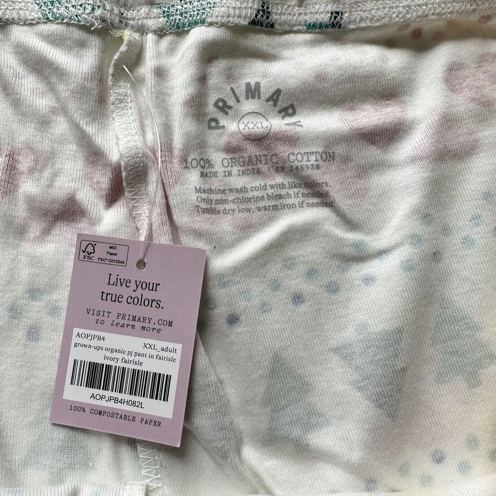 NWT Primary Grown-ups Organic PJ Pant in Fair Isle Print‎ Adult XXL India Made - Picture 2 of 3